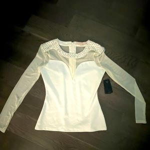 Beaded plunge neck top